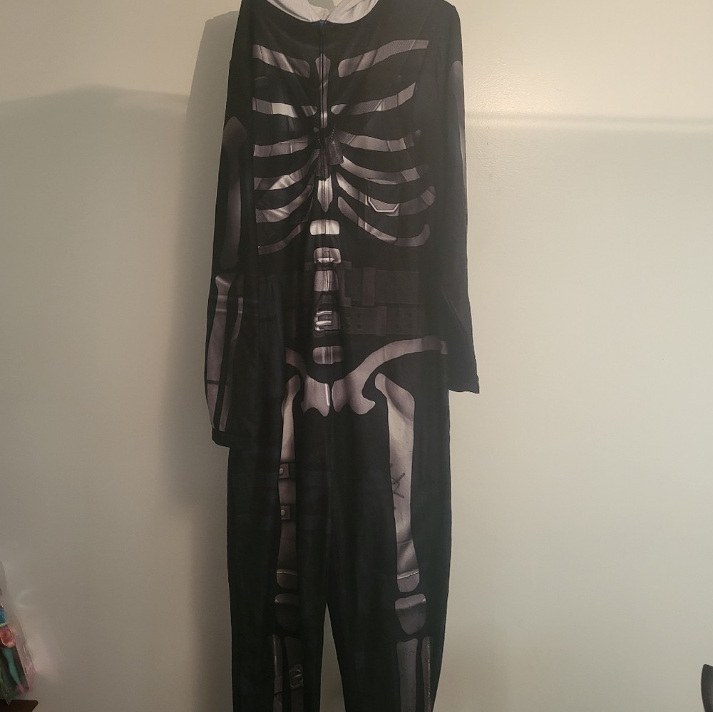 Fortnite Skull Trooper Adult One Piece Zip Up Pajamas Skeleton 2XL